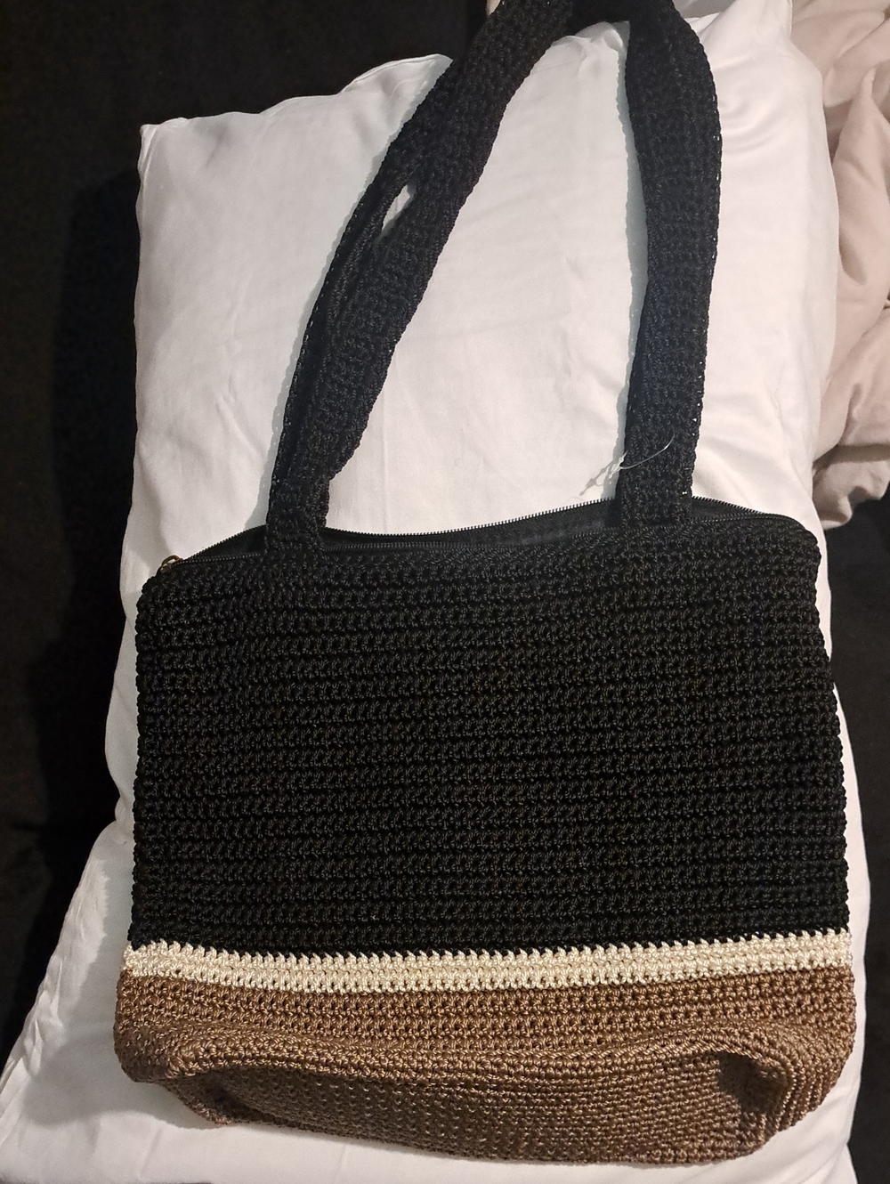 Knitted Two-Tone Tote Bag - Black White and Tan The SAK Bag